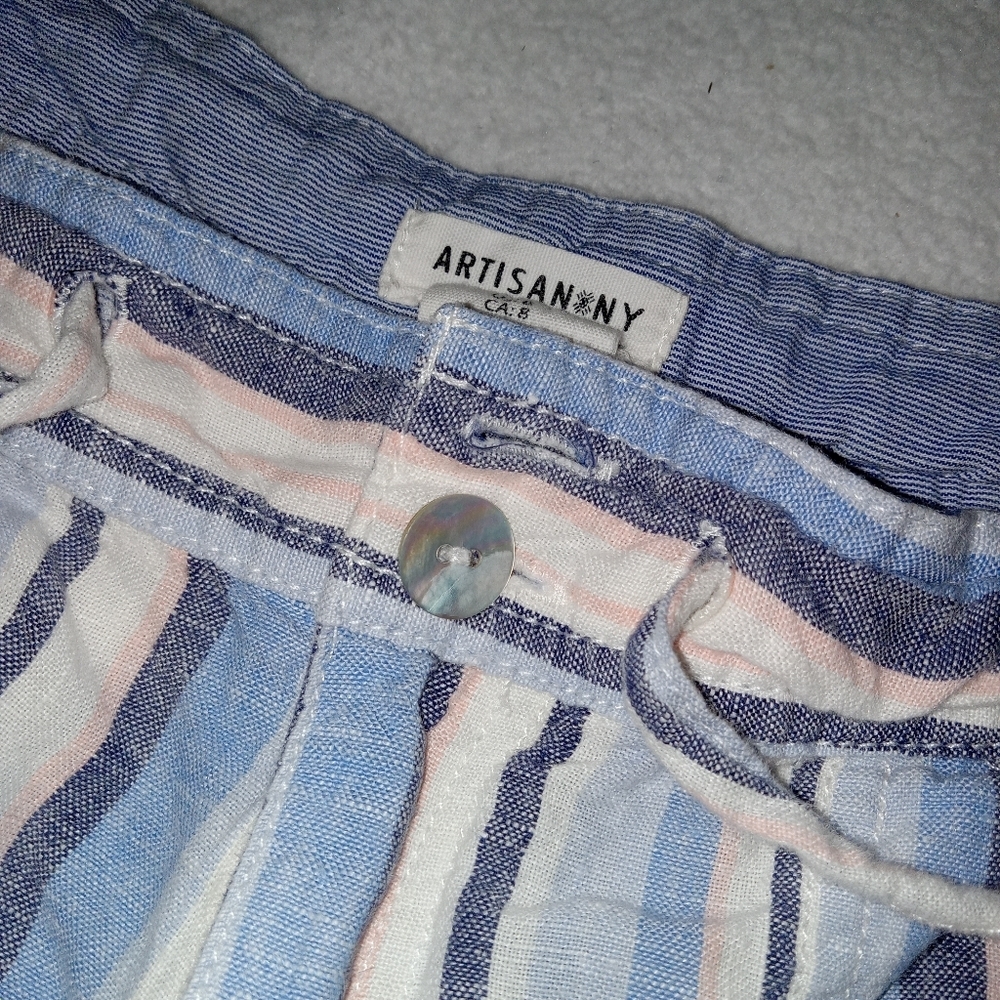 Artisan NY 100% Linen Striped Shorts w/Drawstring Waist size 8 - Picture 5 of 11